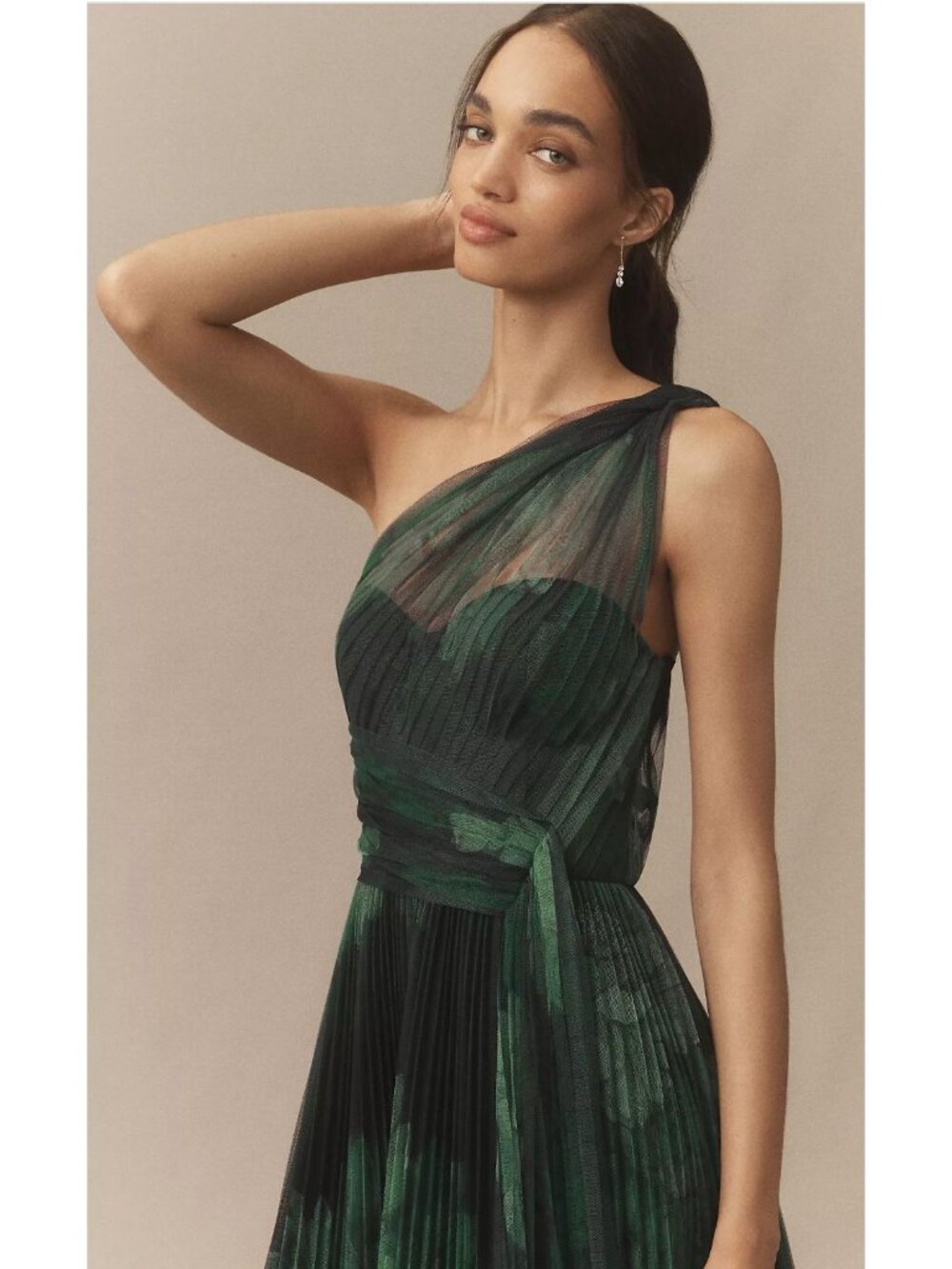 Anthropologie Hutch Phillippa One-Shoulder A-Line Maxi DressSize 10 Green - Picture 4 of 8